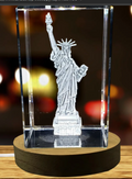 Statue Liberty 3D Engraved Crystal. 2"x3"x2" revolving LED base from Canada