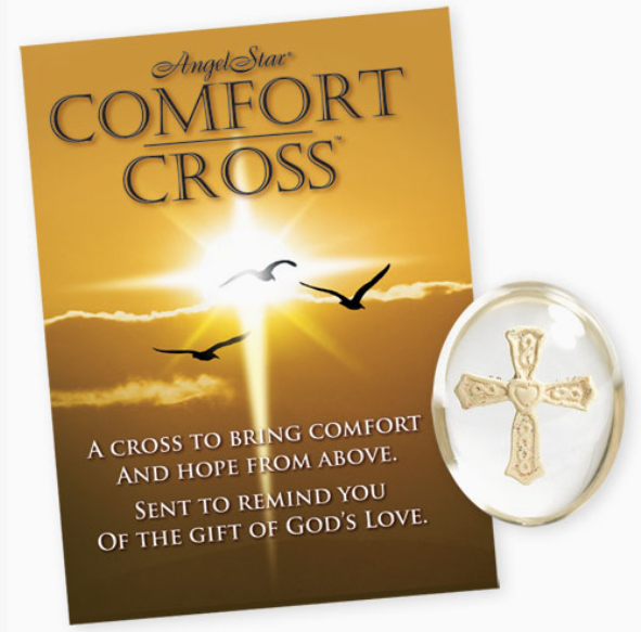 Comforting Cross Stone with a heart in center and clear front view.