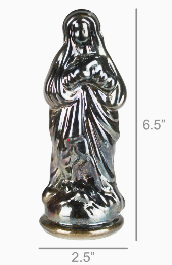 Virgin Mary statue in prayer made from Hand Blown Glass from India.