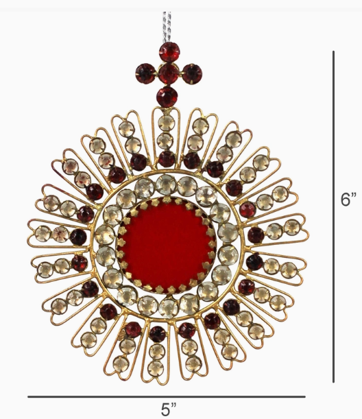 Jeweled Medallion designed in India with Garnet and Clear Faux Gems