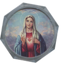Clear Octagon Rosary Box Immaculate H of M on cover 2 1/8″