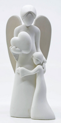 A minimalist white figurine Modern Guardian Angel with Child.   Made in Italy.