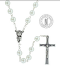 Elegant Premium Imitation Pearl Rosary, Silver-Plated Crucifix from Italy.