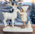 Charming Deer and Little Girl Figurine, 7.5" Vintage. Made in the USA.