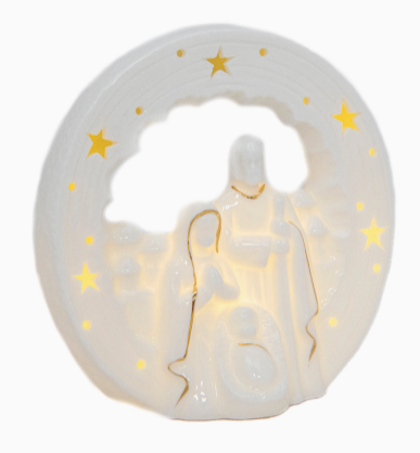 White Porcelain Nativitiy Scene with Star Cut Out & LED glow lighting