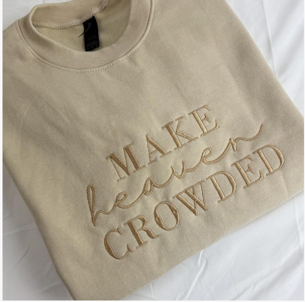 Embroidered Hooded Sweatshirt "Make Heaven Crowded" Longsleeve. Black. Large. Embroidered in Canada
