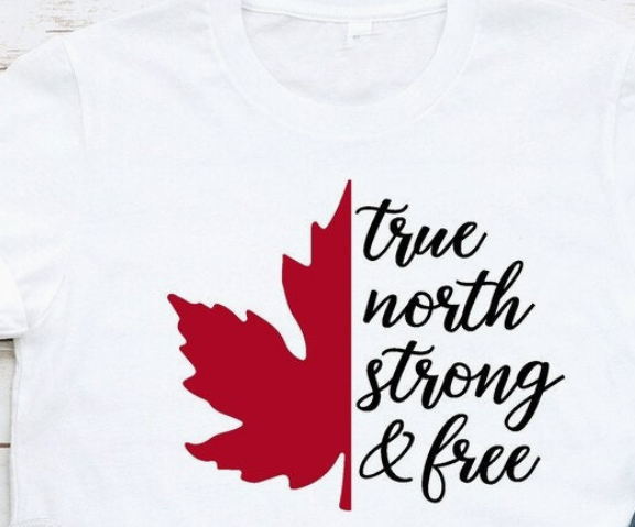 Maple Leaf T-Shirt words "True North Strong & Free".Premium 100% Cotton.Made in MX.