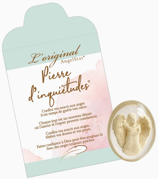 Hope Stone-Angel in peace-embrace-Poem printed in French text
