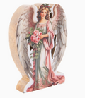 Coated Mango Wood Angel with large white wings. carved in India.